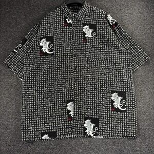 Vintage Southpole Men's XL Short Sleeve Button Up Shirt Kanji Dragon Graphic Y2K